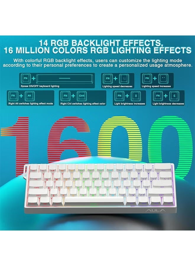 أولا لوحة مفاتيح ألعاب ميكانيكية سلكية AULA WIN60 HE، مفاتيح مغناطيسية بتأثير هول، مشغل سريع قابل للتعديل، معدل استطلاع 8K، طباعة جانبية، إضاءة خلفية RGB، لوحة مفاتيح بنسبة 60% لنظامي Mac/Win (أبيض) - Image 4